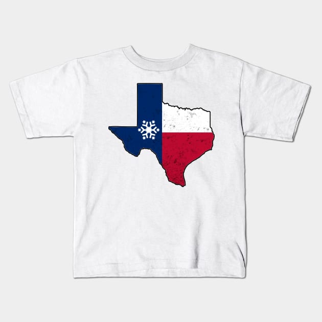 Texas Flag in Texas Shape with Snowflake Snovid 21 Kids T-Shirt by Mesyo